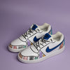 Hand-painted Nike sneakers with colorful patterns and motifs  on a lavender background
