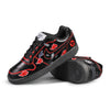 Black sneakers with red cloud design inspired by Akatsuki from Naruto on a white background