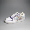 Hand-painted White Nike sneaker with One Piece inspired design on a light gray background